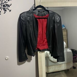 Zara leather jacket with red lining